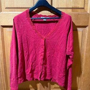 Victoria's Secret Red Button Down Shirt with Lace Trim